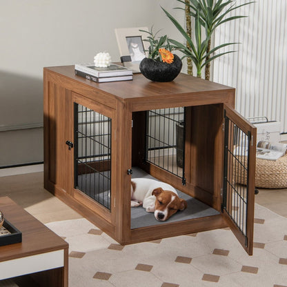 Furniture Dog Crate with Cushion & Double Mesh Doors for Indoor