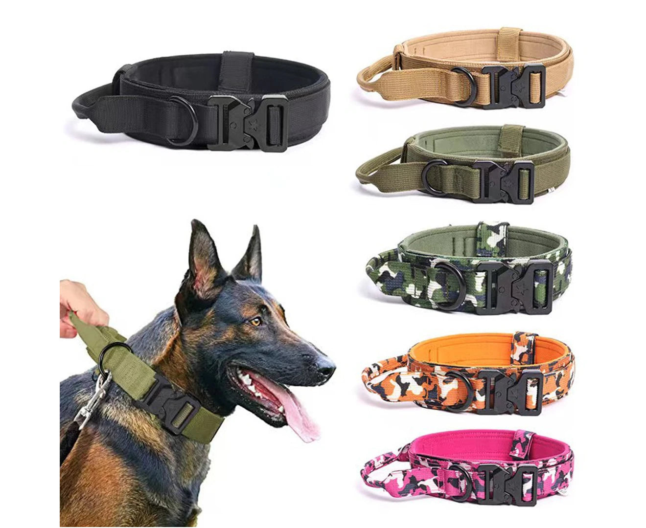 Premium Dog Collar with Handle, Adjustable Dog Collar Heavy Duty Quick-Release Buckle Dog Collar for Small or Medium to Extra Large Dogs Camo Green XL