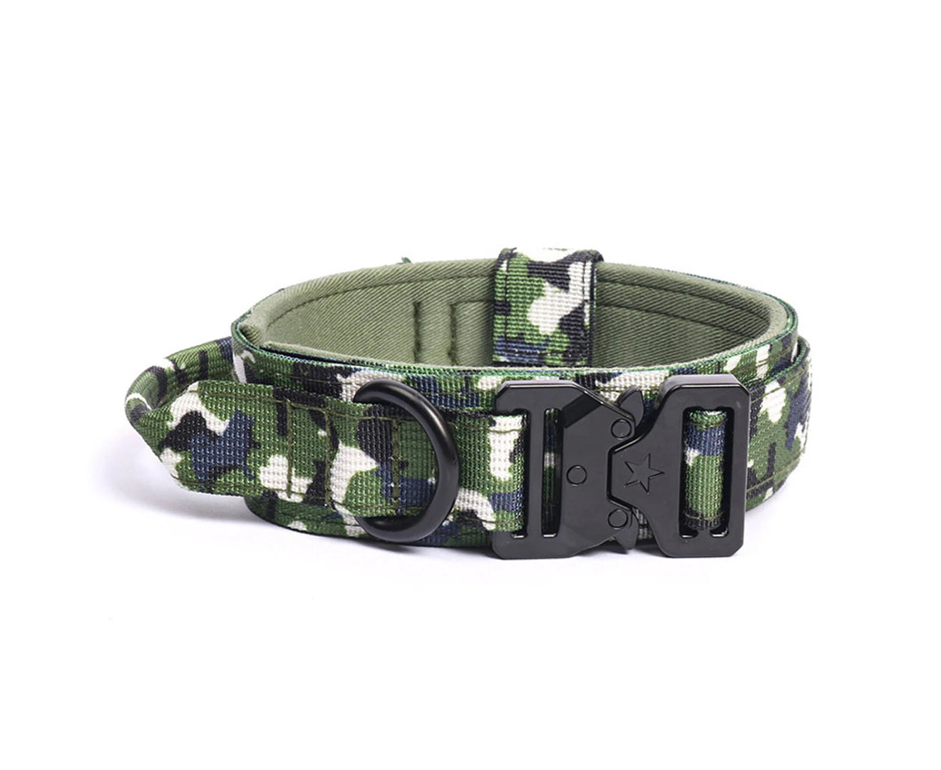 Premium Dog Collar with Handle, Adjustable Dog Collar Heavy Duty Quick-Release Buckle Dog Collar for Small or Medium to Extra Large Dogs Camo Green XL