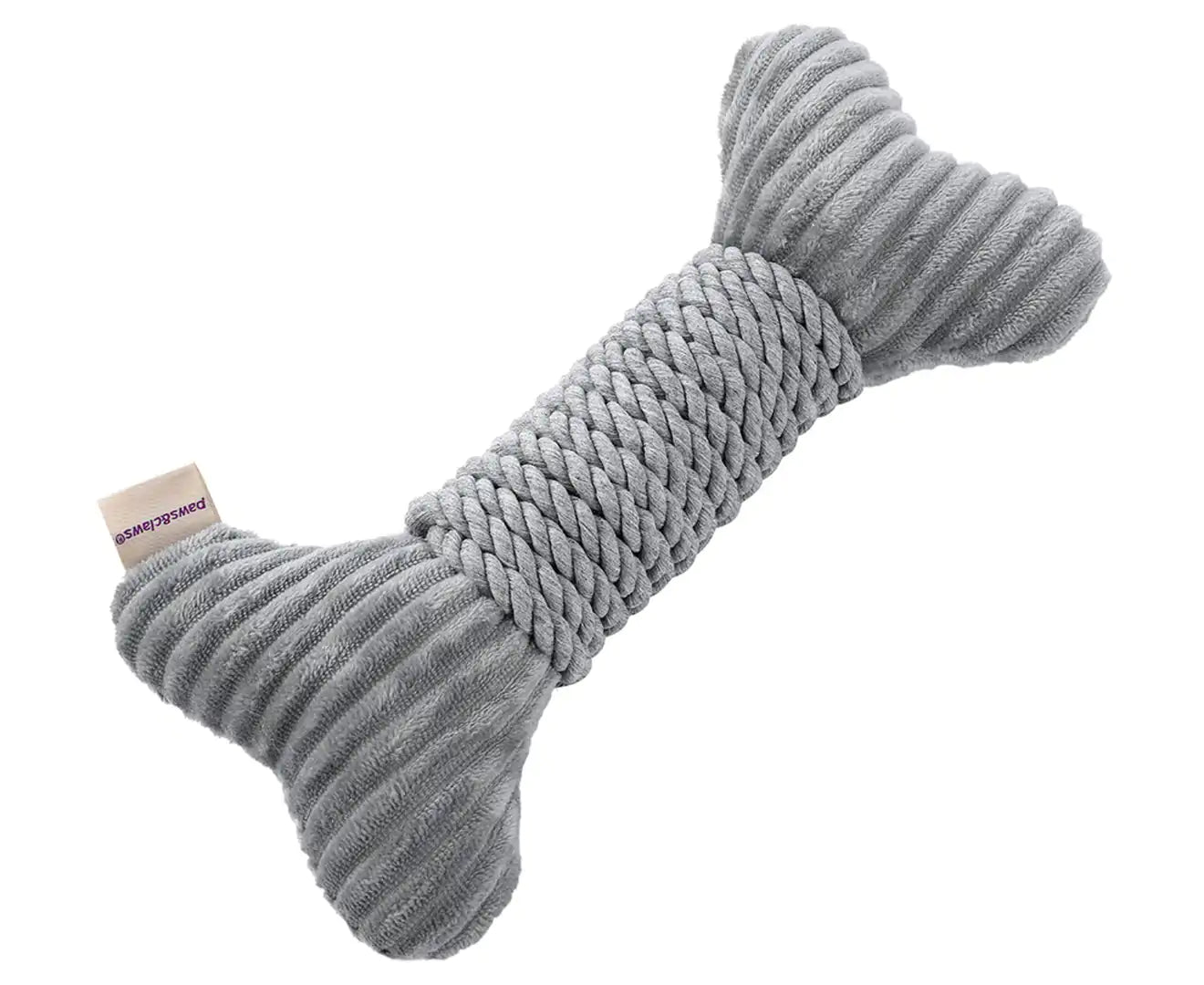 2 X Paws & Claws 30X14Cm Roped-Up Plush Bone Squeaker Pet/Dog Fun Play Toy Grey