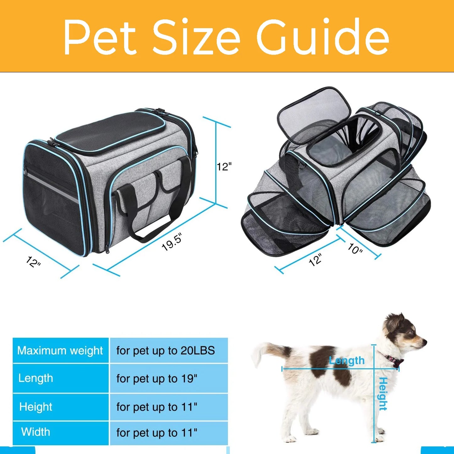 "Ultimate Airline Compliant Pet Carrier – TSA Approved, Expandable Design with Cozy Fleece Pad & Pockets for Cats and Dogs up to 20 lbs!"