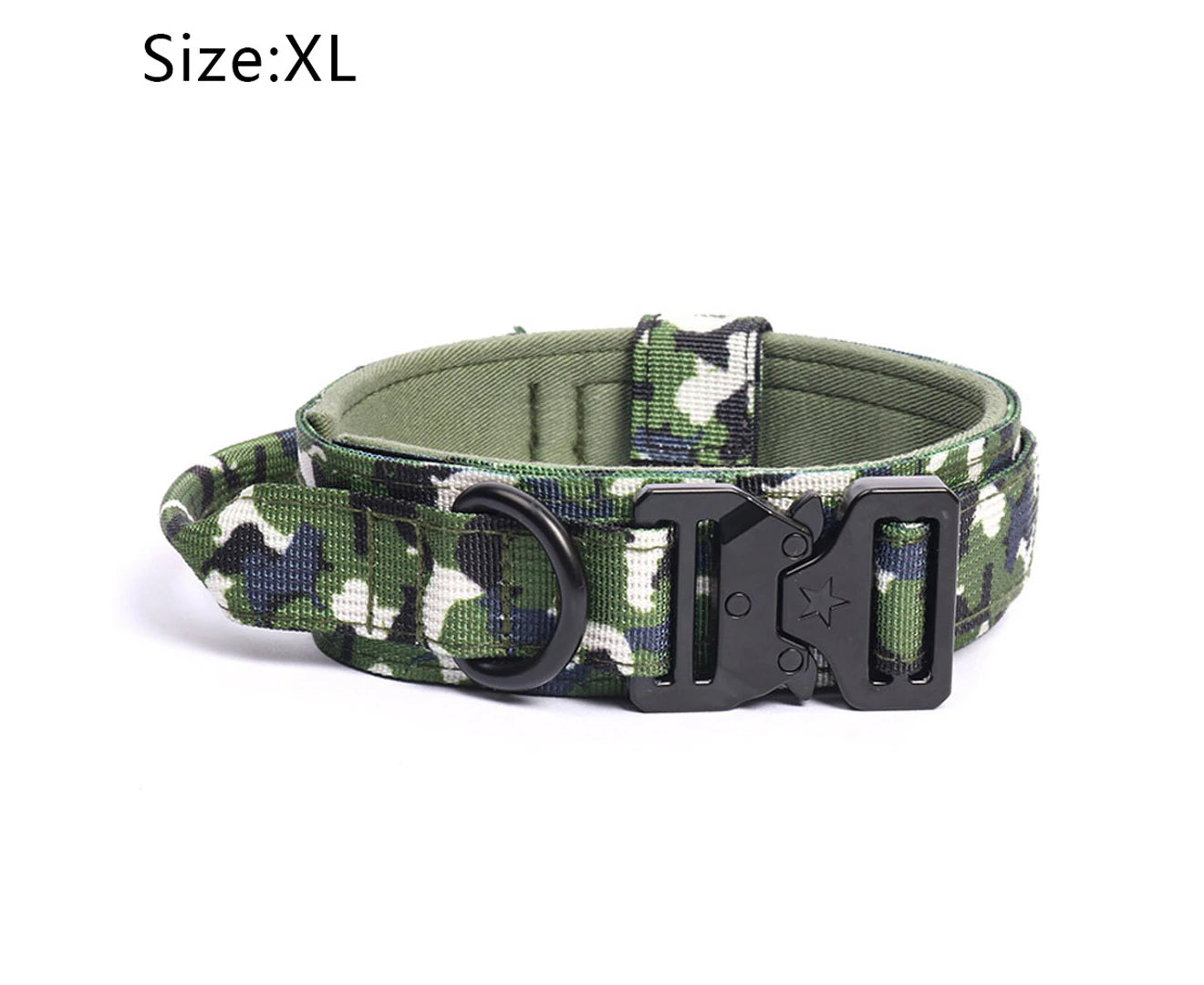 Premium Dog Collar with Handle, Adjustable Dog Collar Heavy Duty Quick-Release Buckle Dog Collar for Small or Medium to Extra Large Dogs Camo Green XL