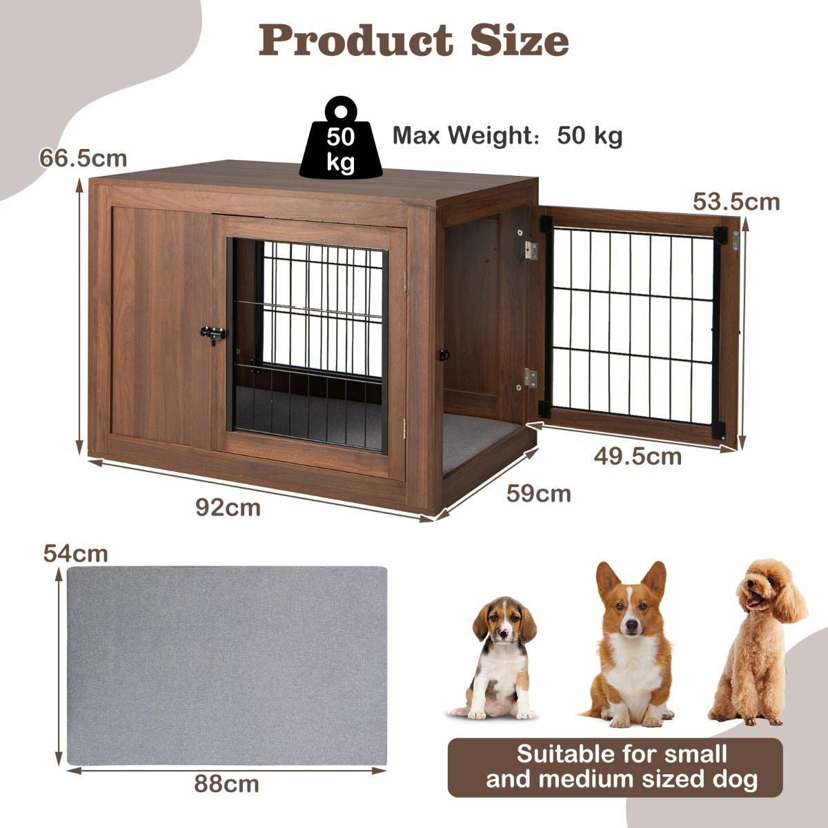 Furniture Dog Crate with Cushion & Double Mesh Doors for Indoor