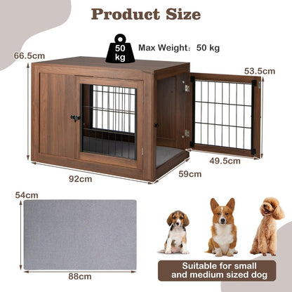 Furniture Dog Crate with Cushion & Double Mesh Doors for Indoor