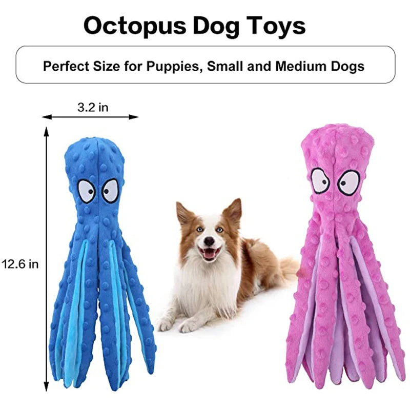 Dog Squeaky Toys Octopus Shape Plush Dog Cat Toy No Stuffing Crinkle Interactive Chew Toys for Small Large Dogs Puppy Plaything