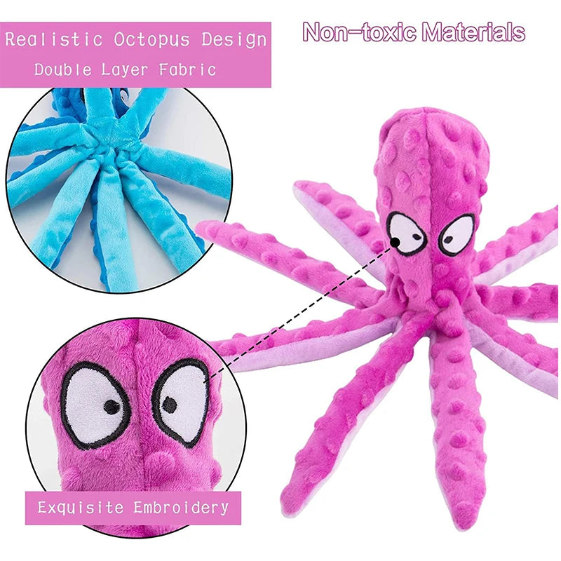 Dog Squeaky Toys Octopus Shape Plush Dog Cat Toy No Stuffing Crinkle Interactive Chew Toys for Small Large Dogs Puppy Plaything