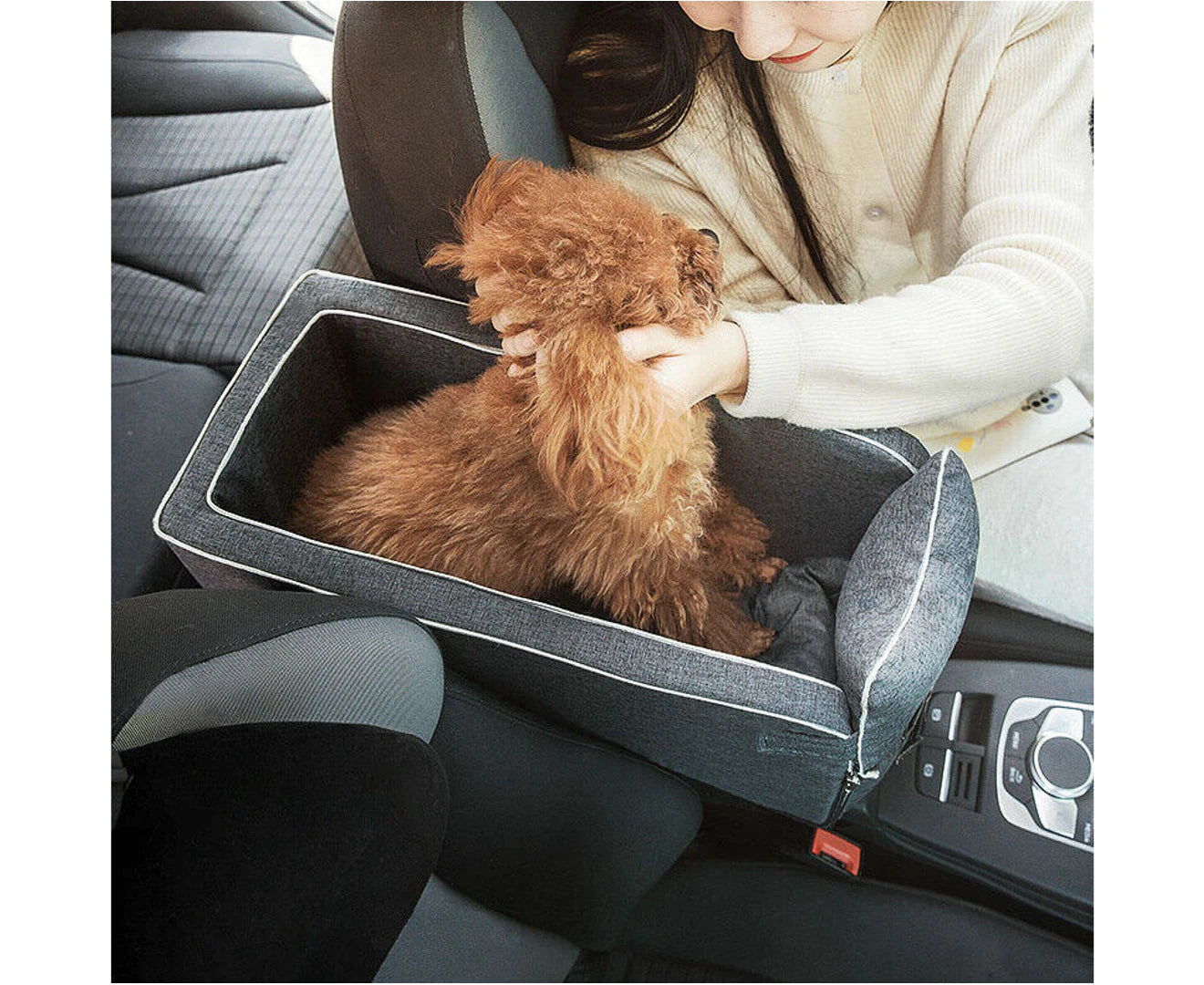 Car Pet Seat Auto Seat Center Console Dog Cat Nest Pad Removable Pet Carrier