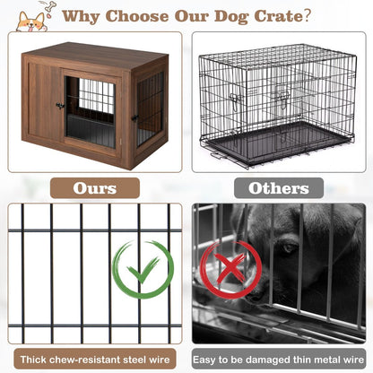 Furniture Dog Crate with Cushion & Double Mesh Doors for Indoor